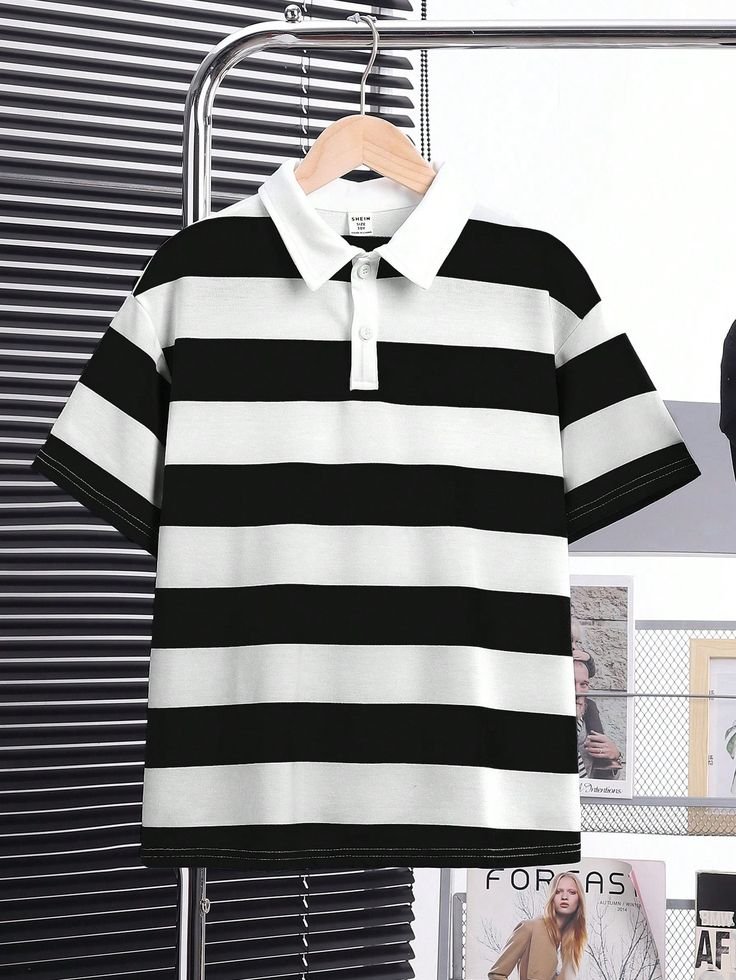 Classic Women's Striped Polo Top – Ribbed Short-Sleeve Collar Shirt